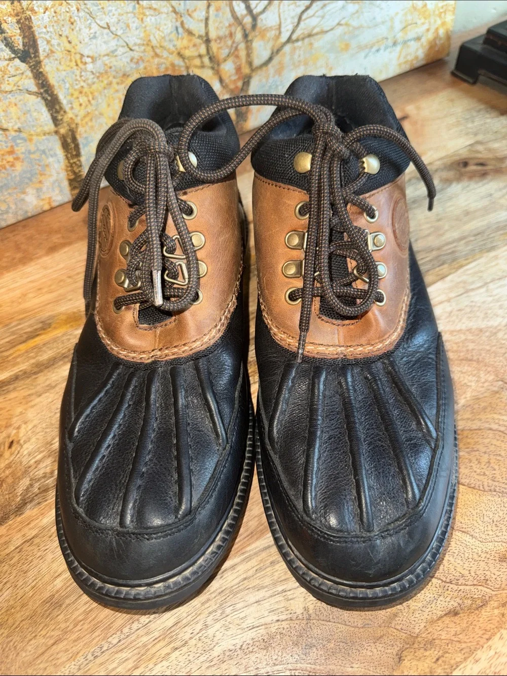 Vintage Tommy Hilfiger Brown and Black Leather Lace Duck Boots M-8 (W-9 to 9.5